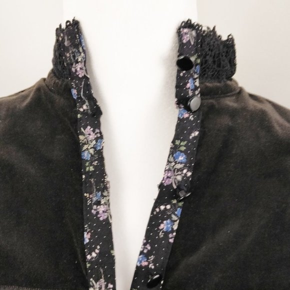 Gunne Sax Black Calico Floral Velvet Button Dress Gunnie RARE Dark moody - Picture 9 of 16